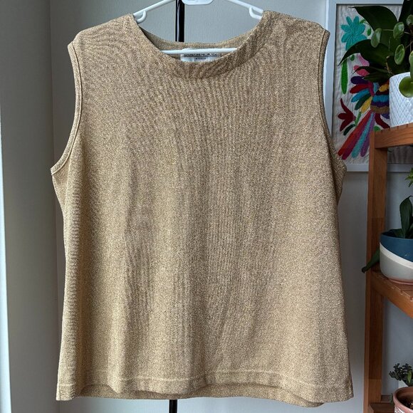 Bob Mackie Vintage Gold Metallic Sleeveless Knit Top - Size XL - Picture 1 of 6